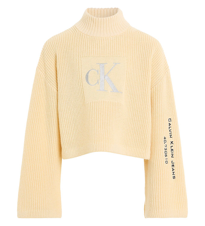 10: Calvin Klein Bluse - Cropped - Strik - Vanilla m. Sølv