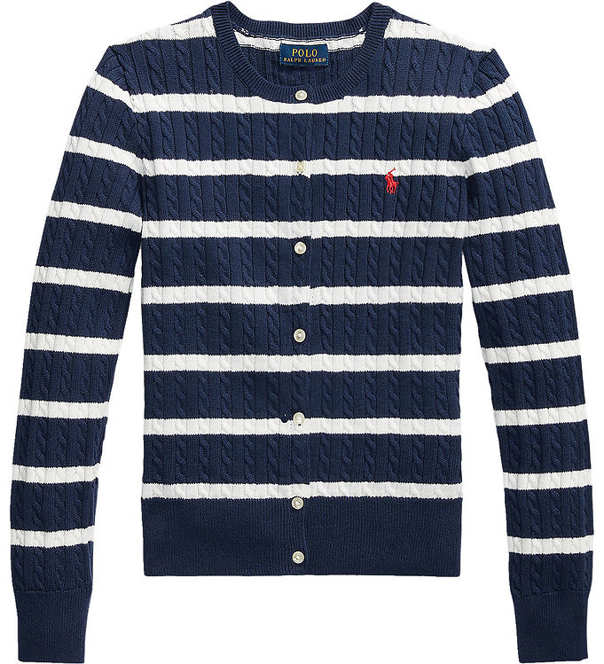 Polo Ralph Lauren Cardigan - Strik - Navy/Hvidstribet