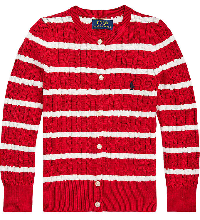 Polo Ralph Lauren Cardigan - Strik - Rød/Hvidstribet