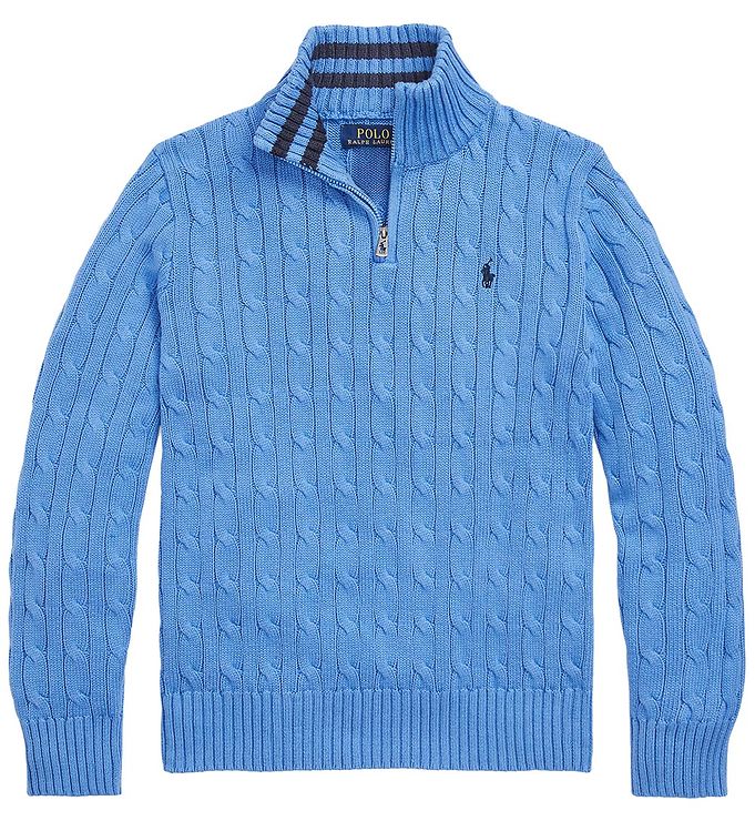 Polo Ralph Lauren Bluse - Strik - Summer Blue m. Lynlås