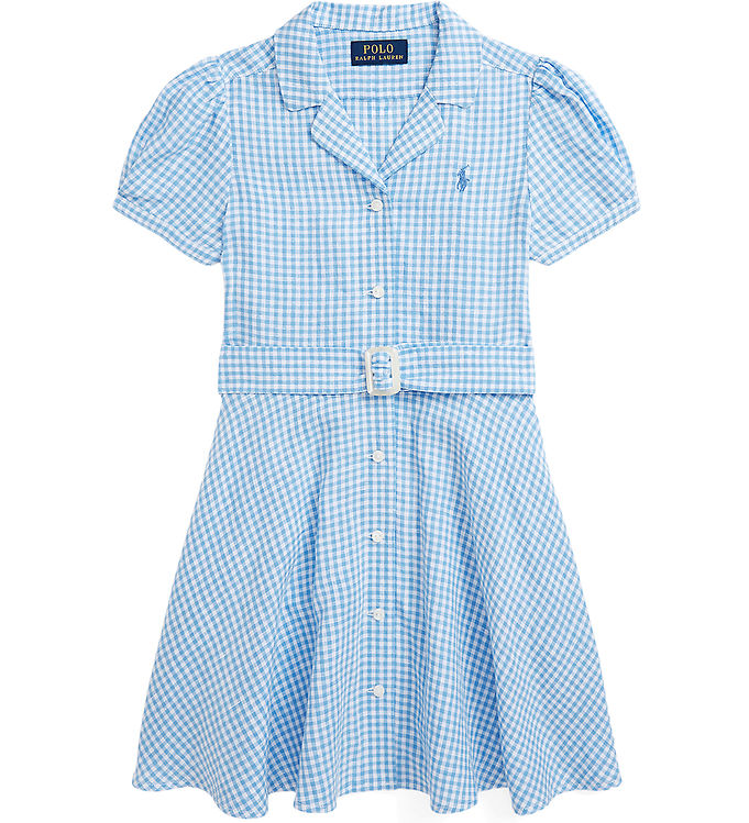 Polo Ralph Lauren Kjole - Gingham - Hør - Blå/Hvidternet