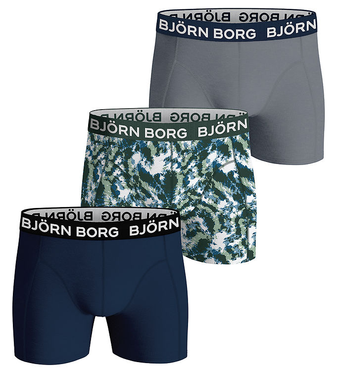 Björn Borg Boxershorts - 3-pak - Lyseblå/Mørkeblå/Grøn m. Mønste
