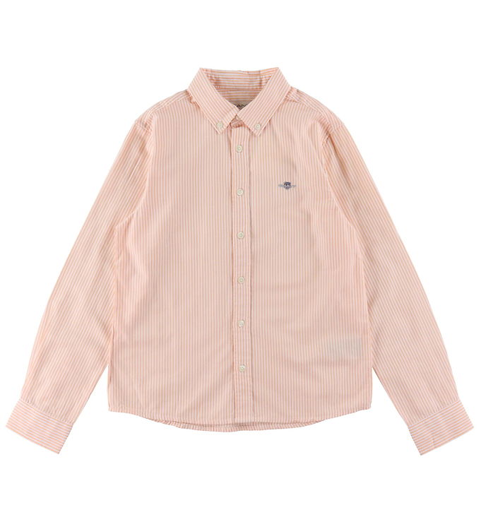 GANT Skjorte - Oxford - Coral Apricot/Hvidstribet