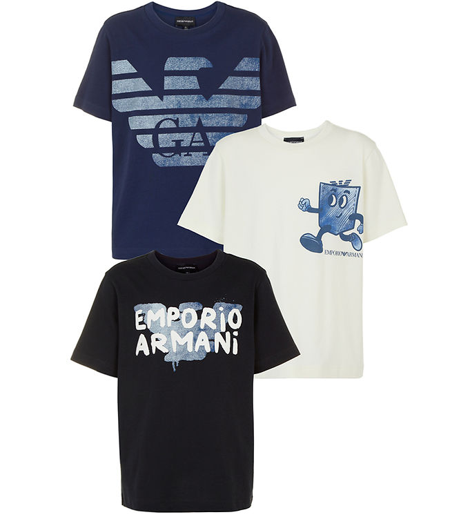 Emporio Armani Shirts Pak Blå Hvid Navy Print