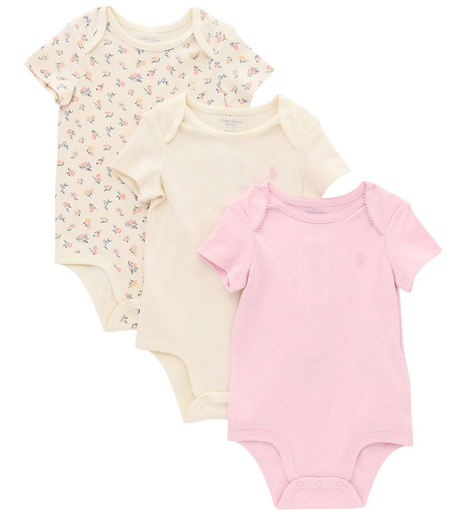 Polo Ralph Lauren Body k/æ - 3 pak - Rosa/Hvid/Creme m. Blomster