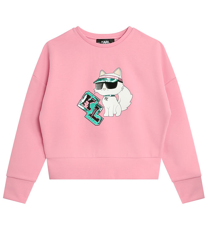 4: Karl Lagerfeld Bluse - Cropped - Pink m. Kat/Pailletter