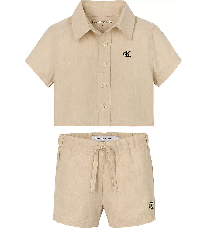 #2 - Calvin Klein Sæt - Skjorte/Shorts - Linen Blend - Vanilla Heathe