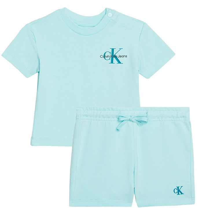 Calvin Klein Sæt - T-shirt/ Shorts - Monogram Logo - Blue Tint