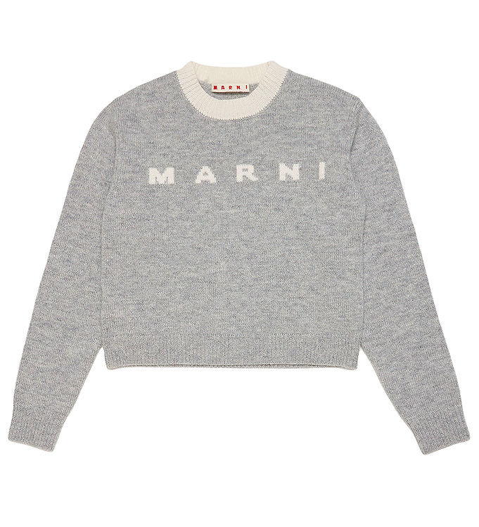 Marni Bluse Cropped Uld Gråmeleret Creme