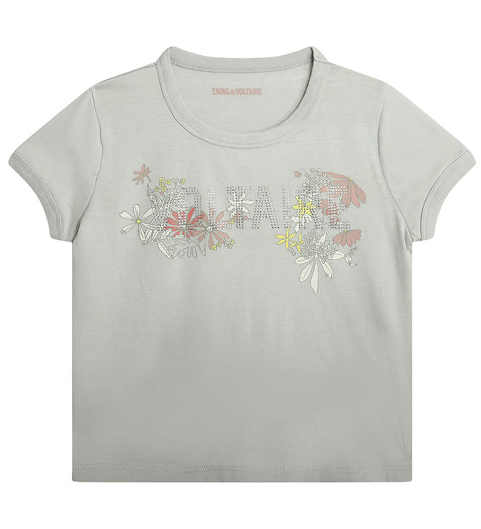 Zadig & Voltaire T-shirt - Alister - Lysegrå m. Blomster/Similis