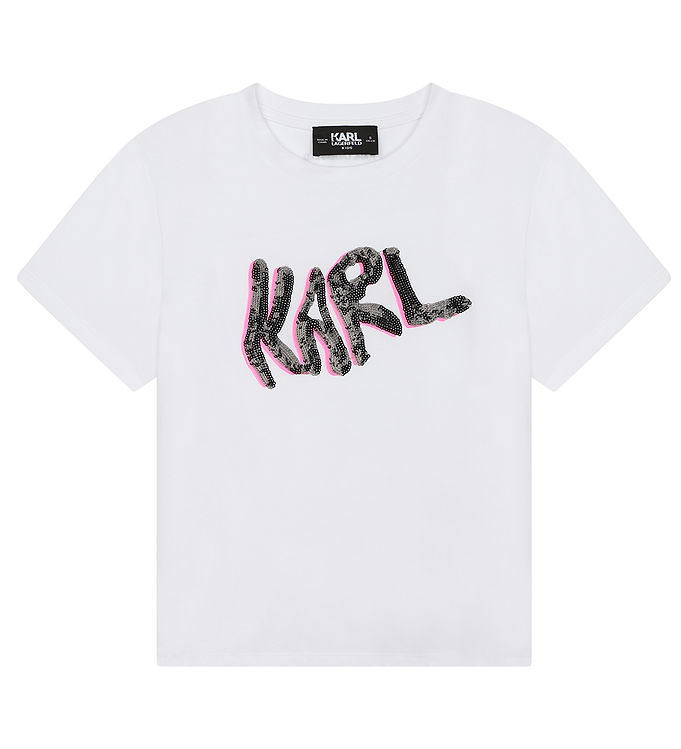 6: Karl Lagerfeld T-shirt - Hvid m. Sort/Pink/Pailletter