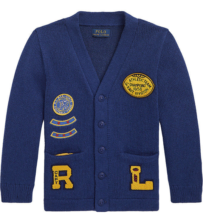 Polo Ralph Lauren Cardigan Strik Blå Patches