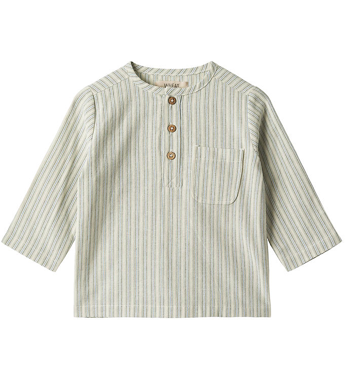 11: Wheat skjorte - Bjørk - Aquablue Stripe