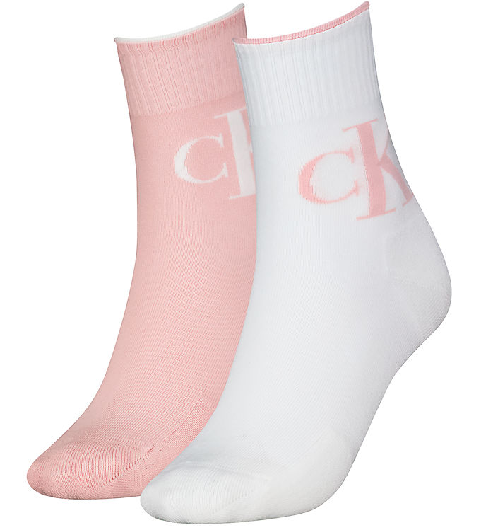 6: Calvin Klein Strømper - 2-Pak - One Size - White/Rose Pink