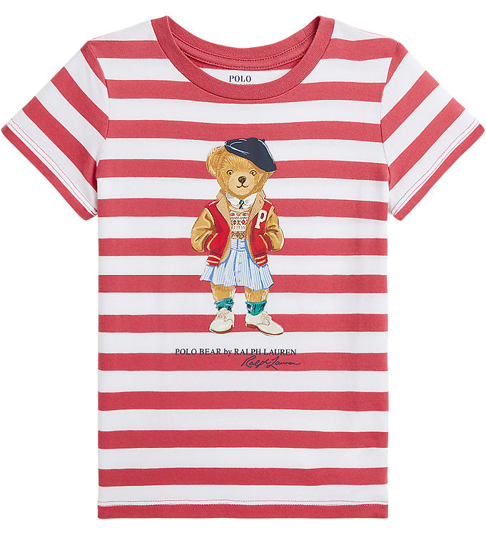 Polo Ralph Lauren T-shirt - Rød/Hvidstribet m. Bamse