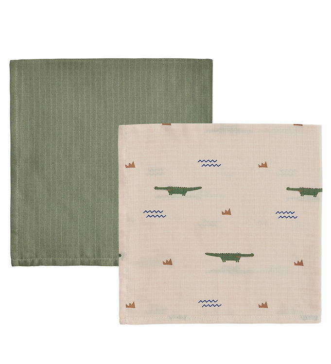 4: OYOY Crocodile Muslin Stofble 2-pak Beige / Olive Green