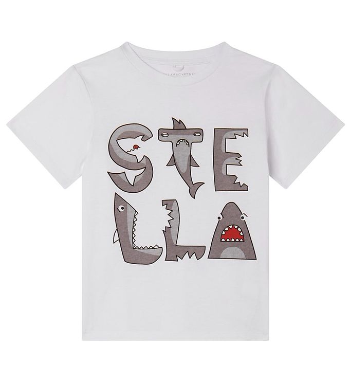 Stella McCartney Kids T-shirt - Hvid/Grå m. Hajer