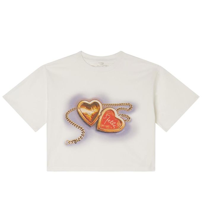Stella Mccartney Kids T Shirt Cropped Hvid M. Hjerter