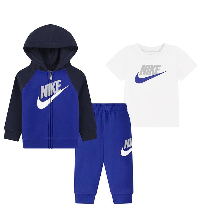 Nike Sweatsæt - Cardigan/Sweatpants/T-shirt - Game Royal