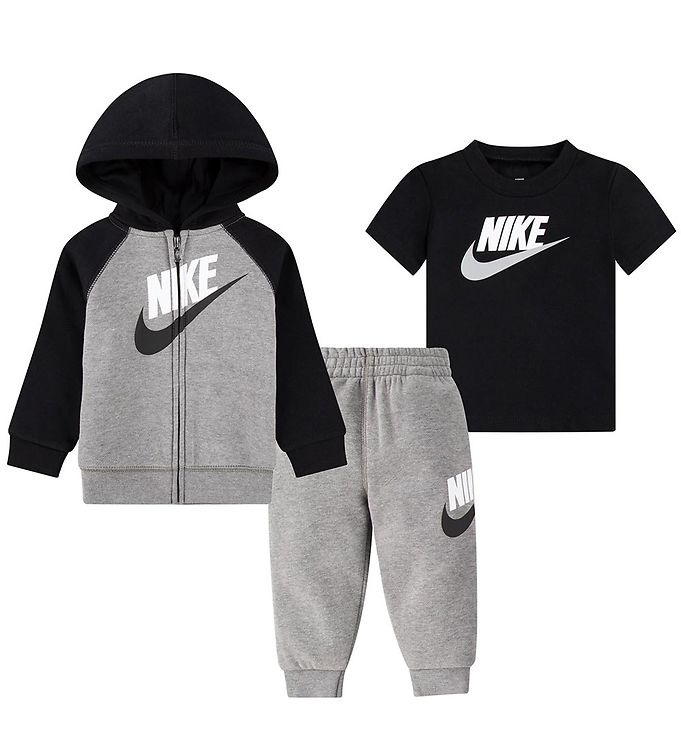 8: Nike Sweatsæt - Cardigan/Sweatpants/T-shirt - Carbon Heather