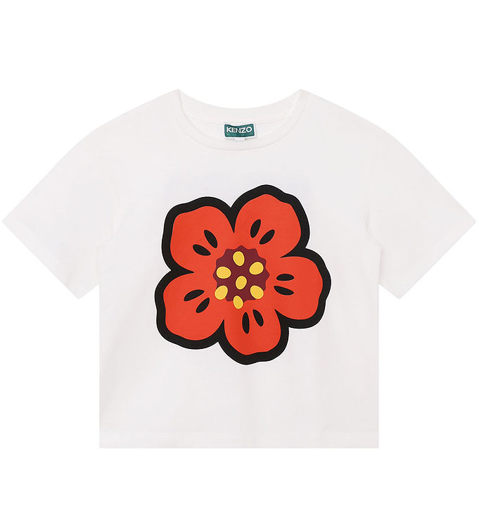 Kenzo T-shirt - Ivory/Rød m. Blomst