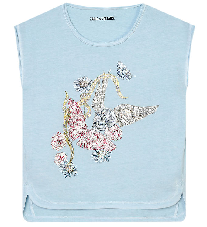 Zadig & Voltaire T-shirt - Angel - Lyseblå m. Blomster/Similist