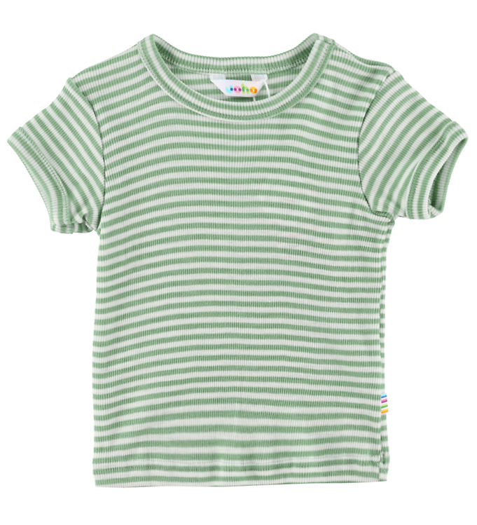 Joha T-shirt - Uld/Silke - Rib - Grøn/Hvid