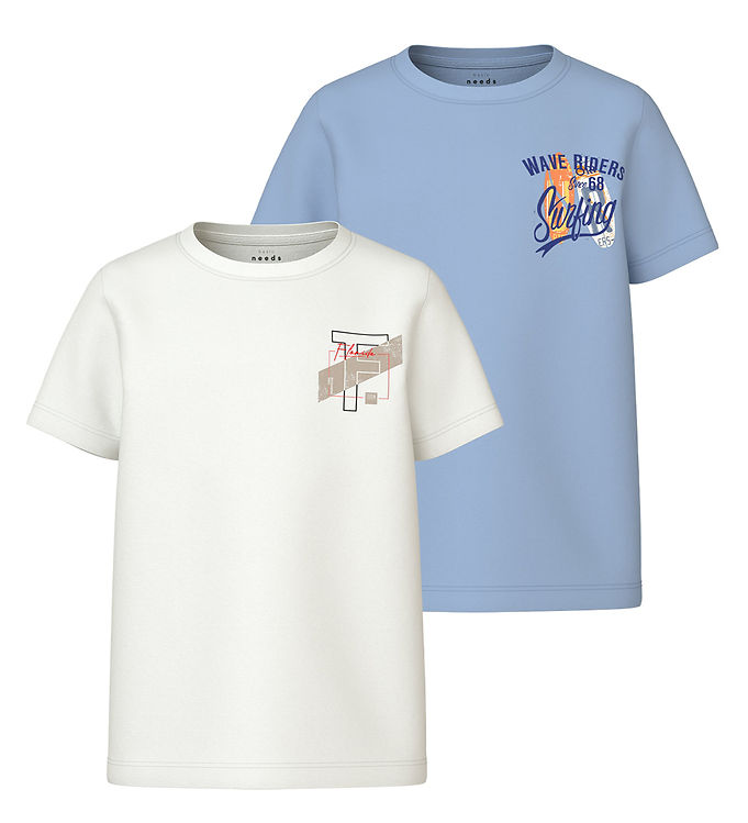 Name It T-shirt - NkmVelix - 2-pak - Chambray Blue/Bright White