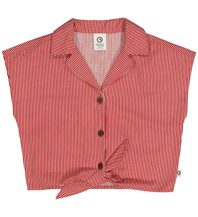 Müsli Skjorte - Poplin Stripe Crop - Balsam Cream/Apple Red
