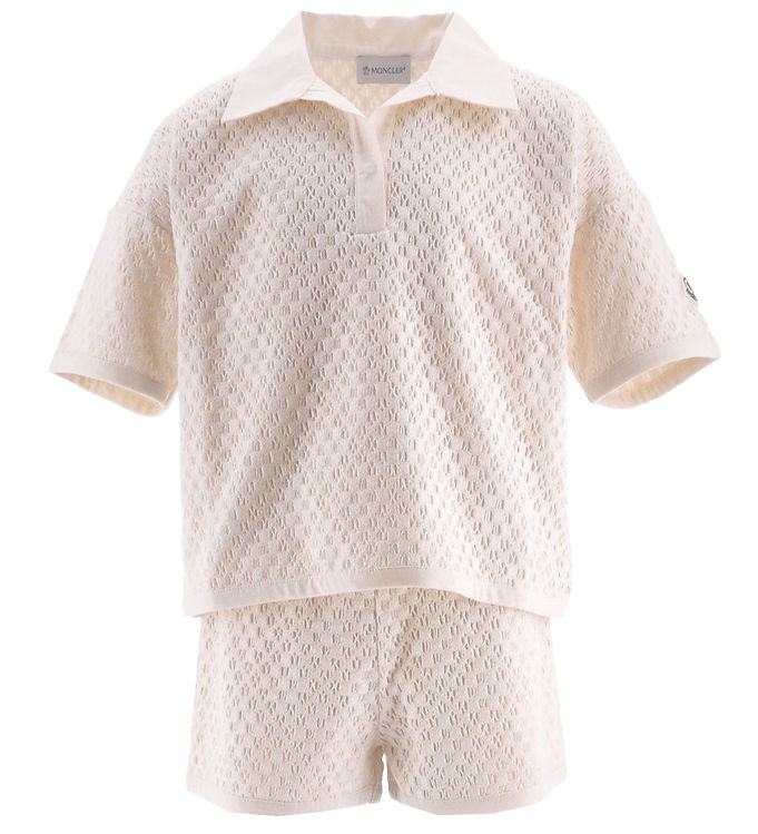 Moncler T-shirt/Shorts - Strik - Creme m. Hulmønster