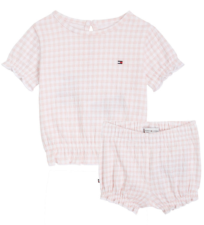 Tommy Hilfiger Sæt - T-shirt/Bloomers - Ruffle Gingham - White/P