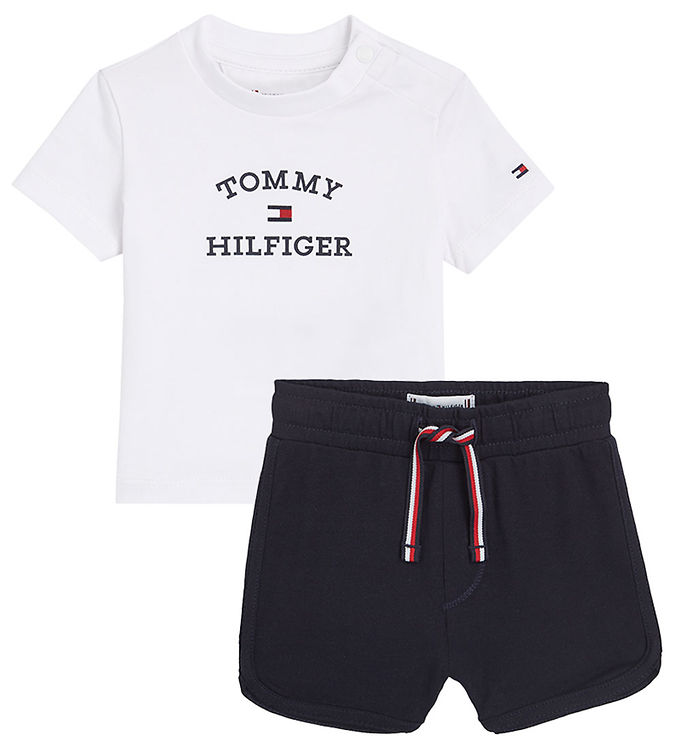 Tommy Hilfiger Sæt - T-shirt/Shorts - Hvid/Navy