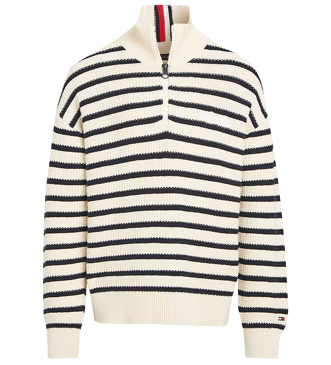 Tommy Hilfiger Bluse - Strik - Half Zip Breton - Calico/Navy Str