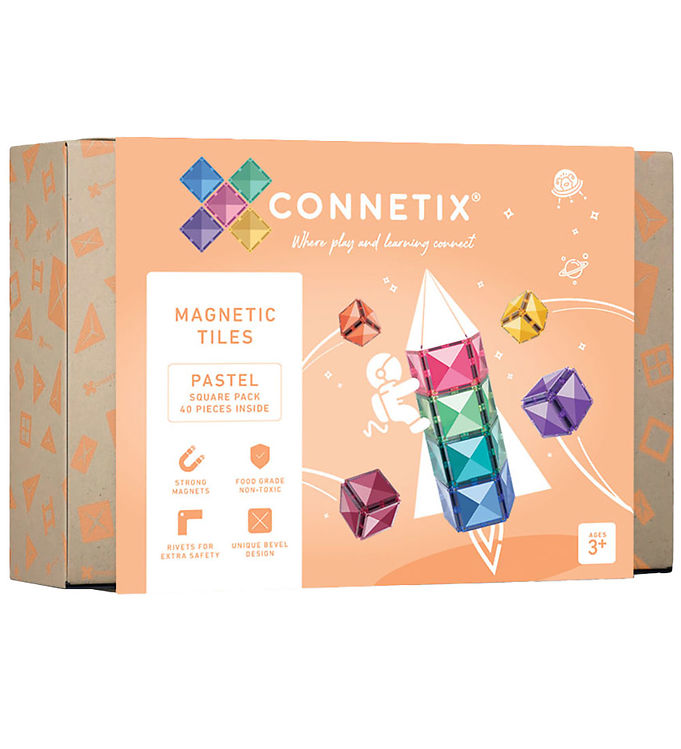 Connetix Magnetsæt - 40 dele - Pastel Square Expansion Pack