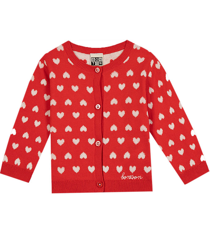 Bonton Cardigan Strik Lilet Maille Coeur Rouge