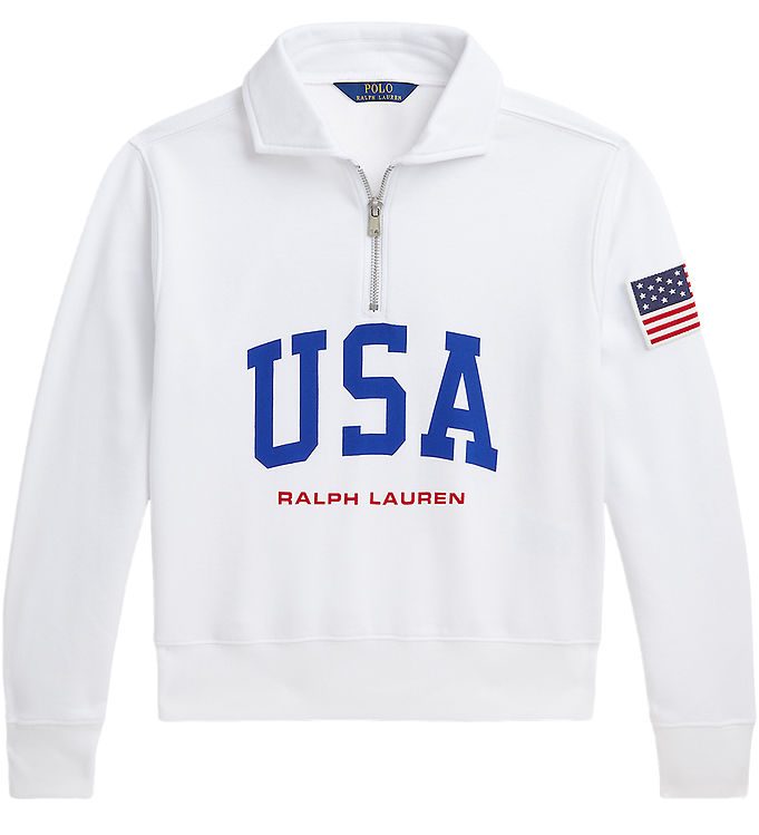 Polo Ralph Lauren Sweatee Shirt M. Lynlås Cropped Hvid M. Usa