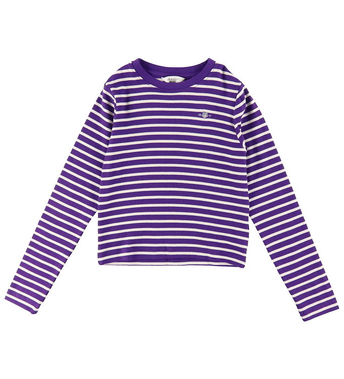 Gant Bluse Cropped Rib Pansy Purple Hvidstribet