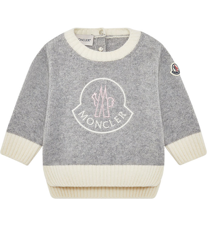 Moncler Bluse Uld Gråmeleret Creme Logo