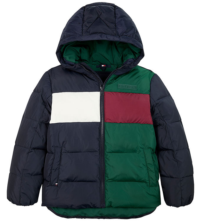 Tommy Hilfiger Dynejakke Colorblock Ornamental Green/rouge/b