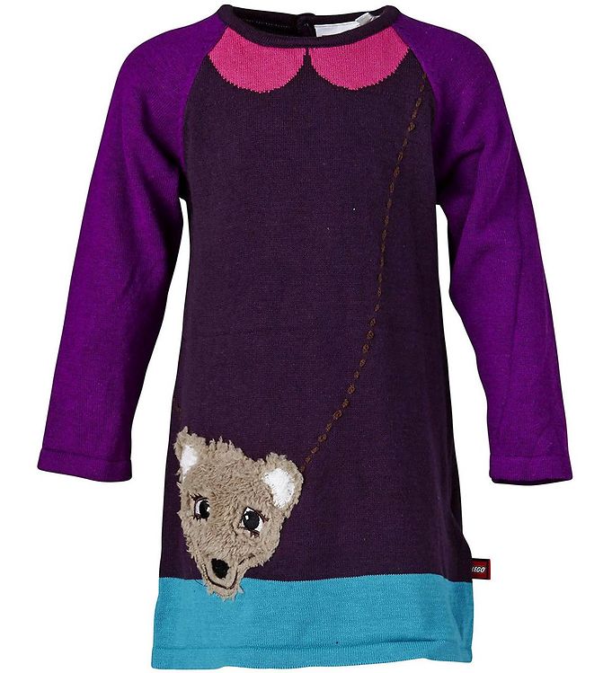 Lego Wear Strikkjole - Aubergine m. Bjørn