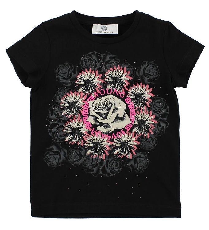 Billede af Young Versace T-shirt - Sort m. Blomster/Similisten - 8 år (128) - Versace T-Shirt