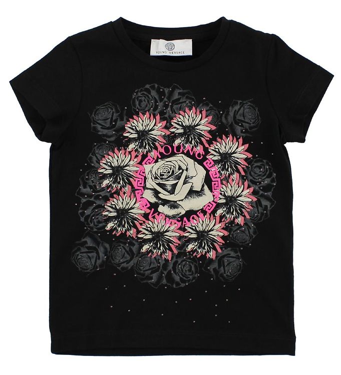 13: Young Versace T-shirt - Sort m. Blomster/Similisten