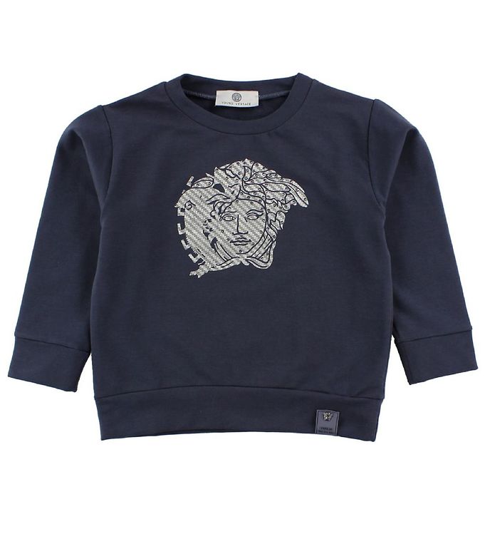Young Versace Sweatee Shirt Støvet Blå Sølv Logo