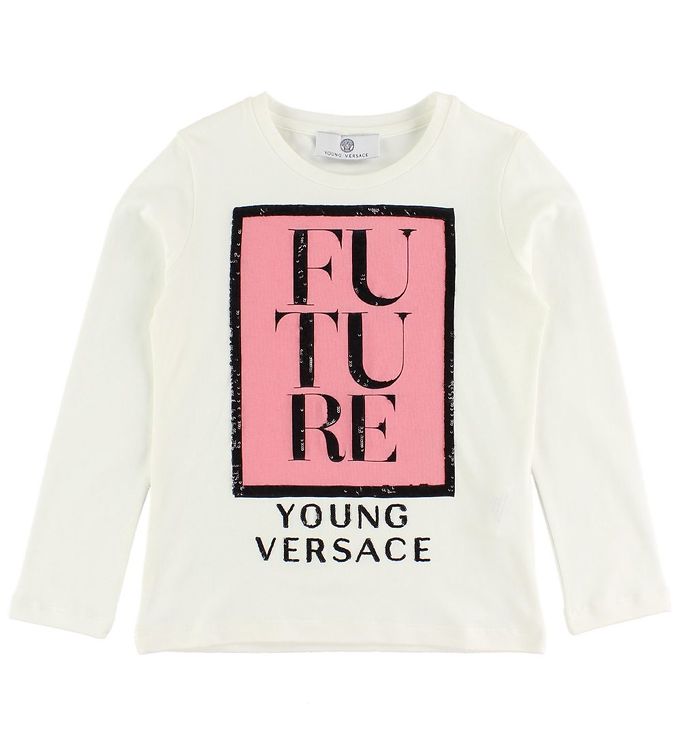 Image of Young Versace Bluse - Hvid m. Rosa Print/Pailletter - 11 år (146) - Versace Bluse (88157-479236)