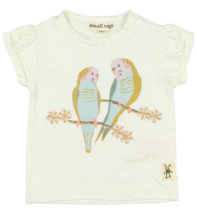 Image of Small Rags T-shirt - Creme m. Prikker/Fugle - 62 - Small Rags T-Shirt (98322-536472)