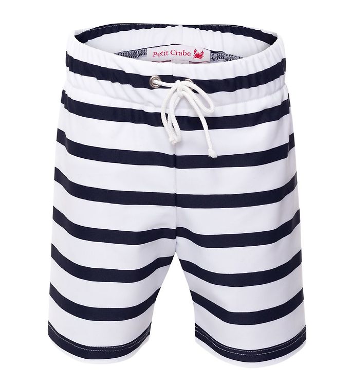 7: Petit Crabe Badeshorts - Alex - UV50+ - Hvid/Navystribet