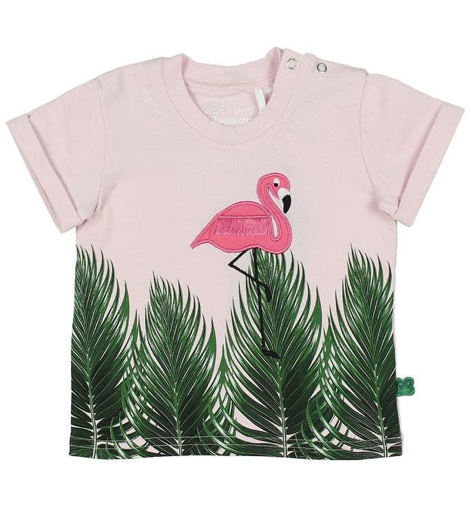 Image of Freds World T-shirt - Lyserød m. Bladprint/Flamingo (JU362)