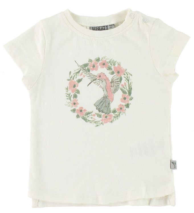 8: Wheat T-shirt - Flower Bird - Ivory m. Print