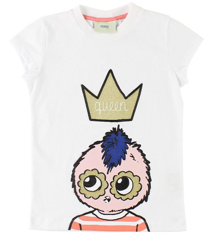 Fendi Kids Shirt Hvid Fendirumi Guldkrone