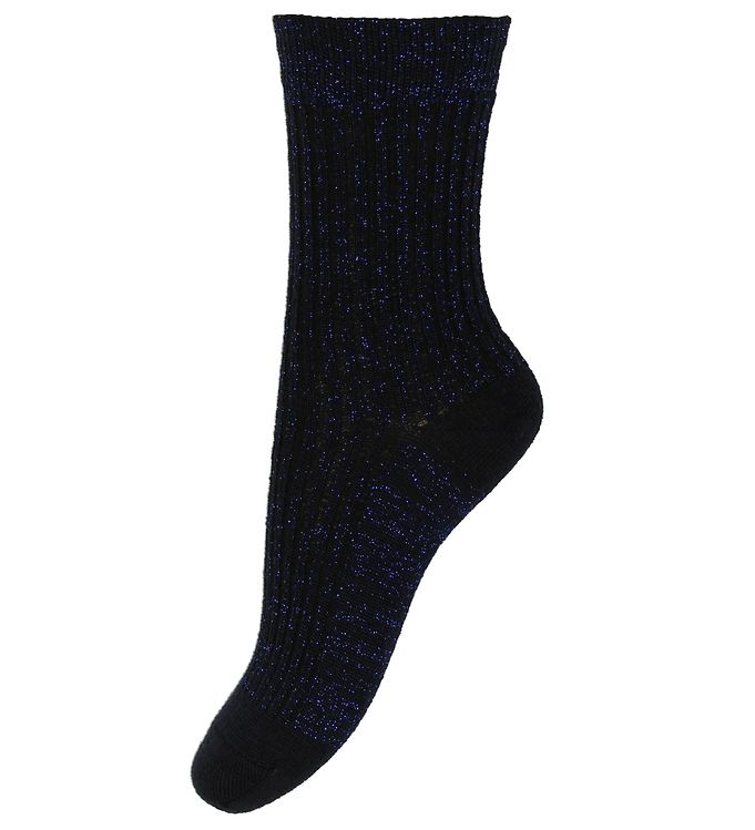 9: Melton Strømper - Uld - Rib - Navy m. Glitter